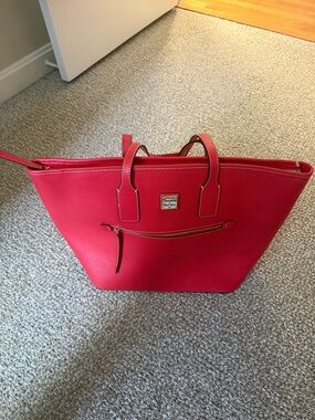 Dooney & Bourke Bright Red Leather Tote with Front Zip